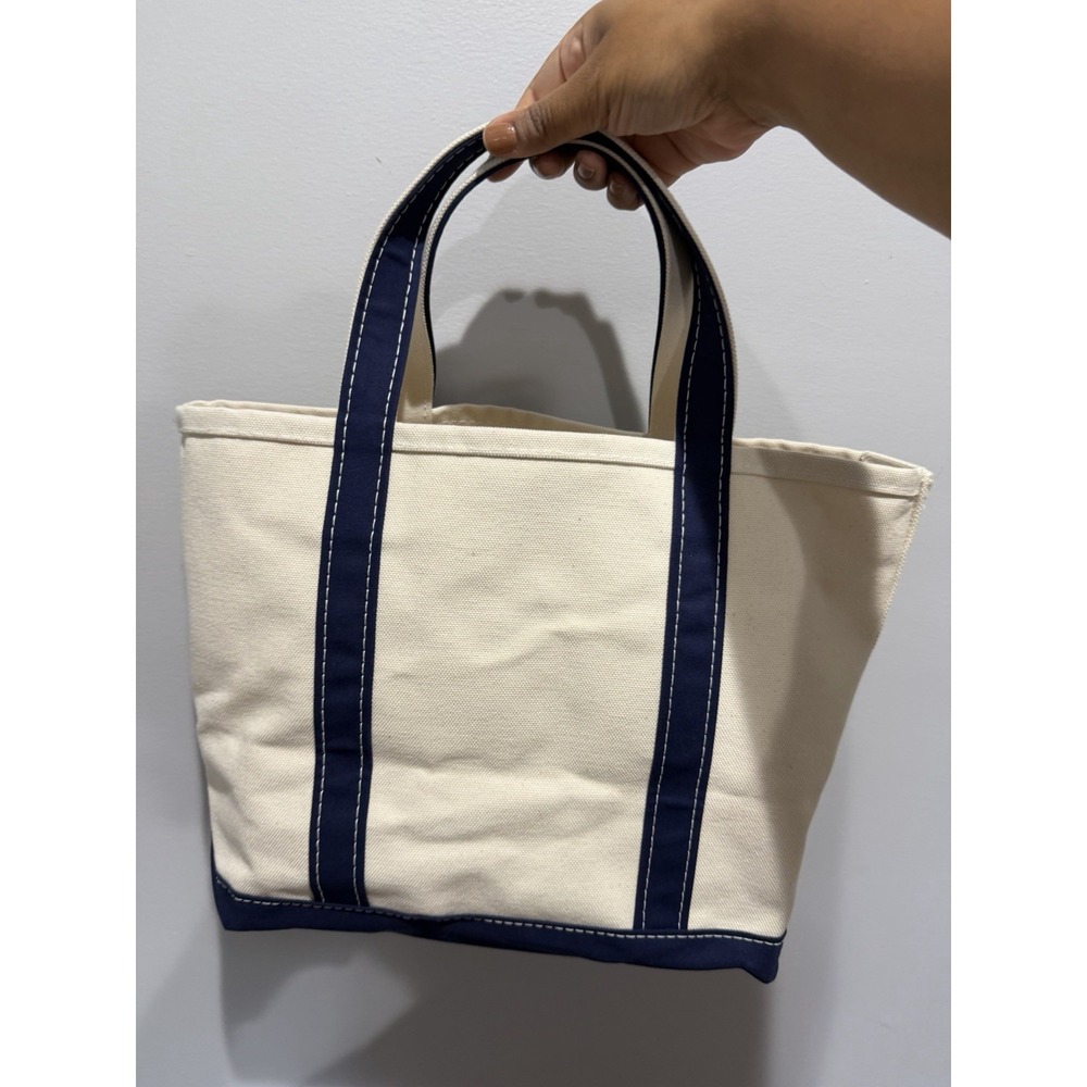 L.L.Bean Boat and Tote Canvas Bag Navy Natural Made in USA READ T